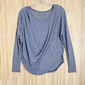 Free People We The Free Top Size XS Drappy Long Sleeve Blouse Light Blue Boho